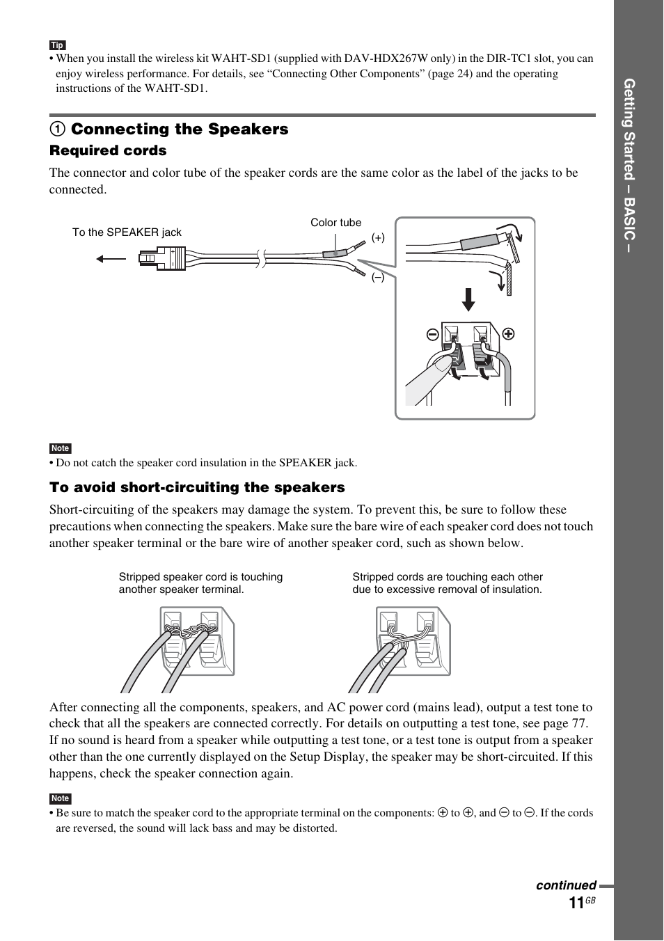 1 connecting the speakers, 1connecting the speakers | Sony DAV-HDX265 User Manual | Page 11 / 104