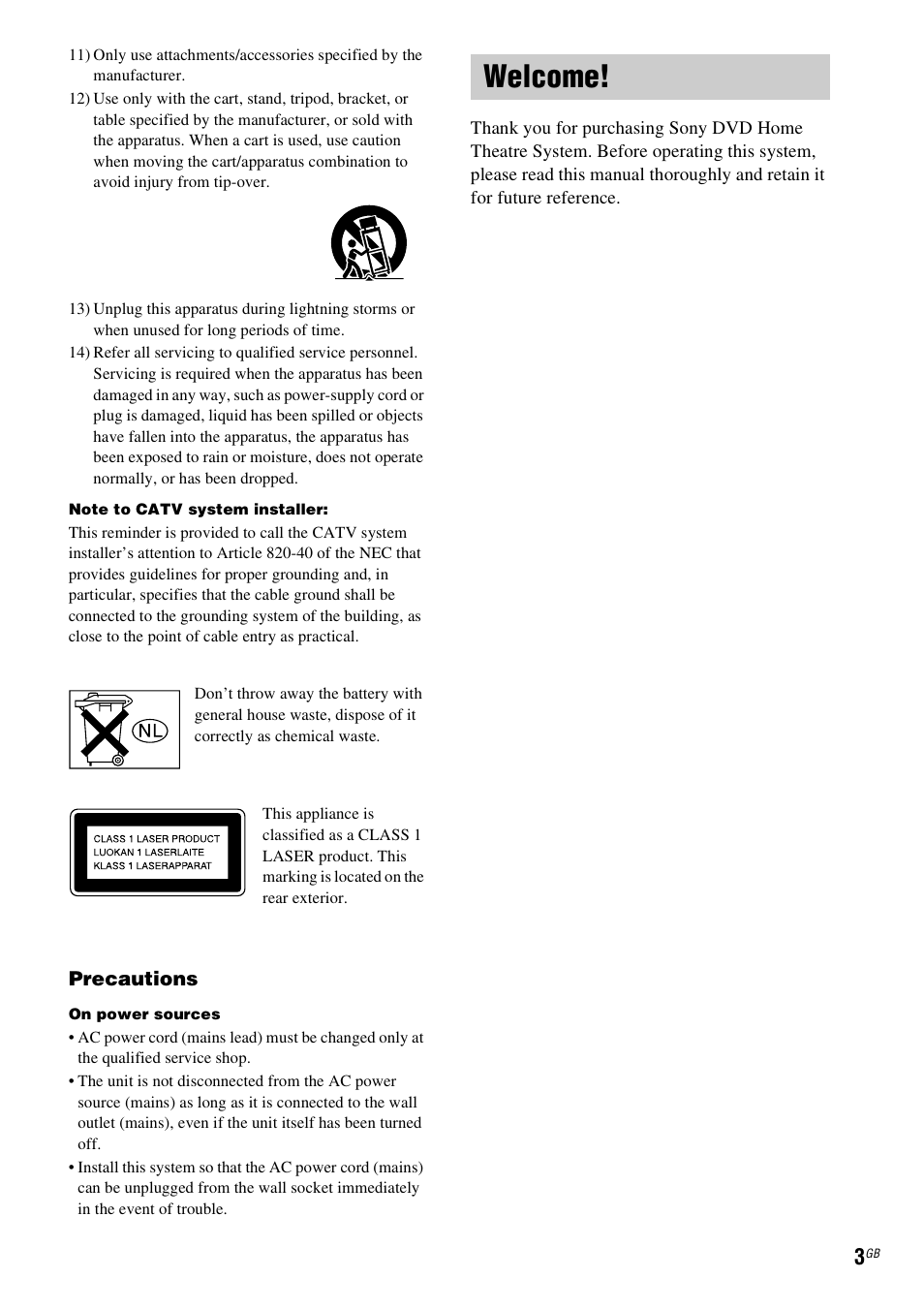 Welcome | Sony DAV-HDX265 User Manual | Page 3 / 104