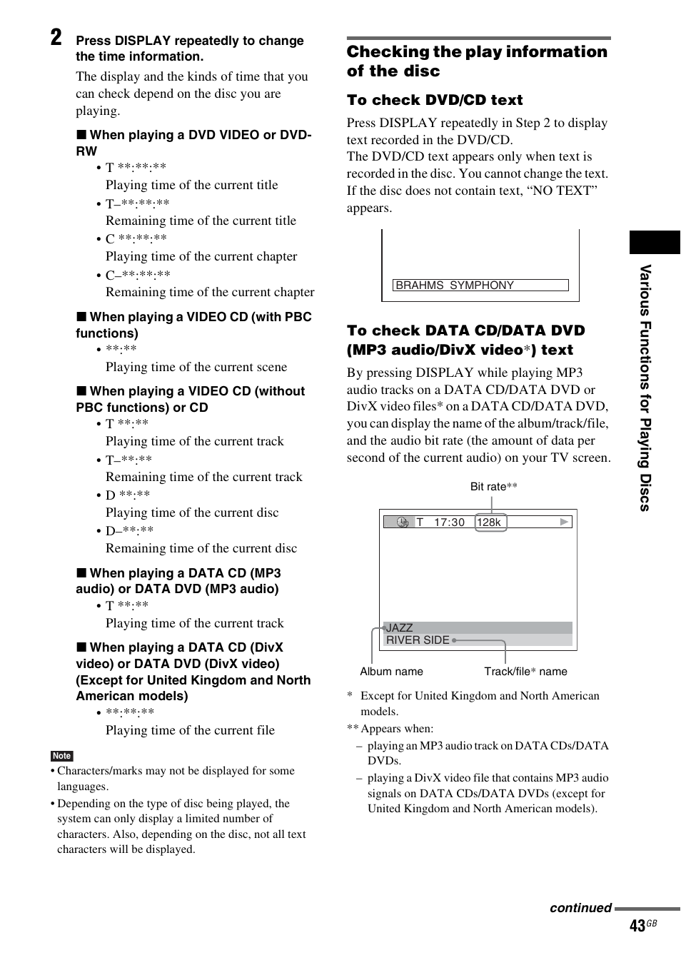 Checking the play information of the disc | Sony DAV-HDX265 User Manual | Page 43 / 104