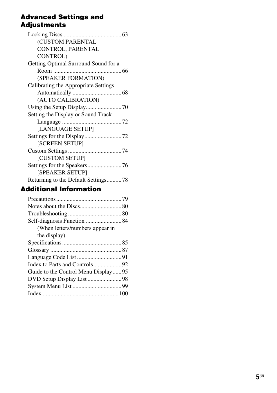 Sony DAV-HDX265 User Manual | Page 5 / 104