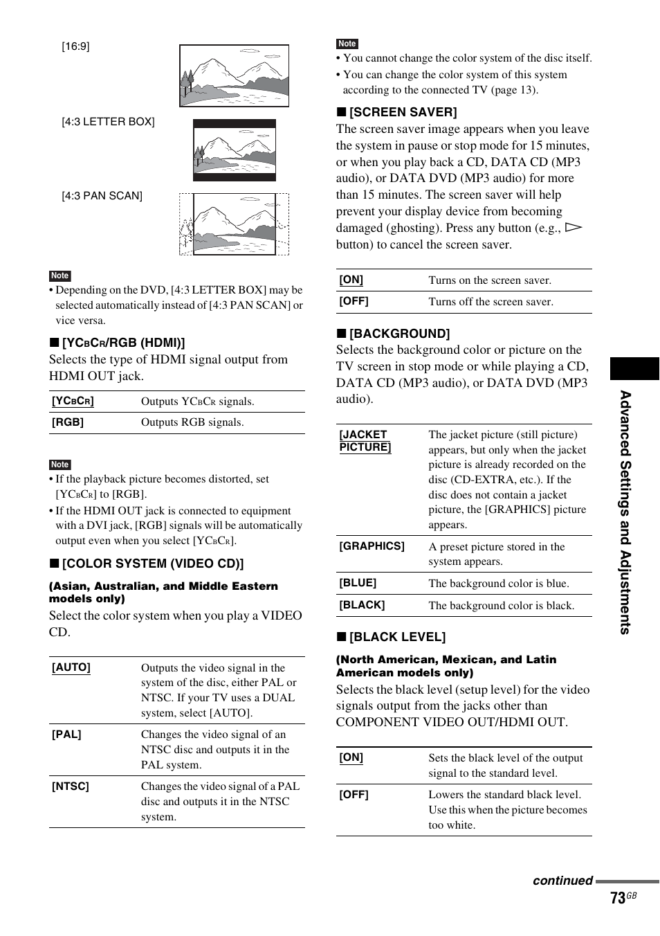 Sony DAV-HDX265 User Manual | Page 73 / 104