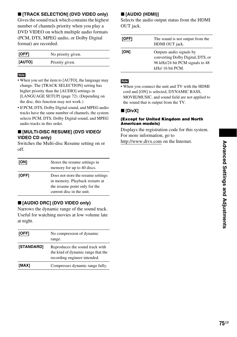 Sony DAV-HDX265 User Manual | Page 75 / 104