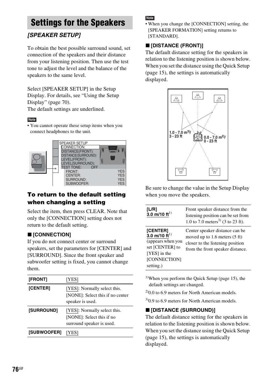 Settings for the speakers, Speaker setup | Sony DAV-HDX265 User Manual | Page 76 / 104