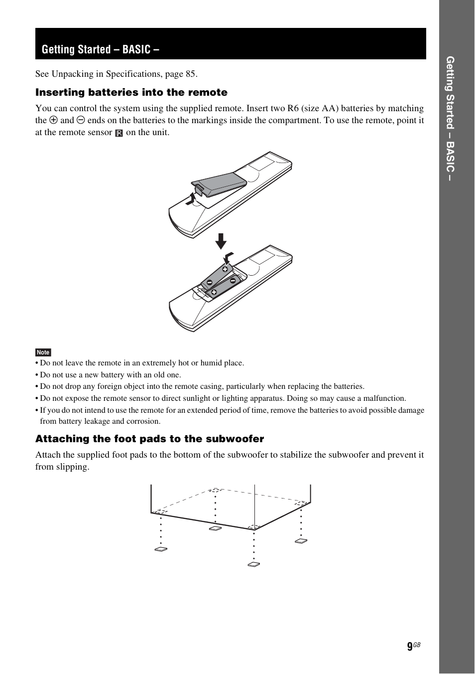 Getting started - basic, Getting started – basic | Sony DAV-HDX265 User Manual | Page 9 / 104