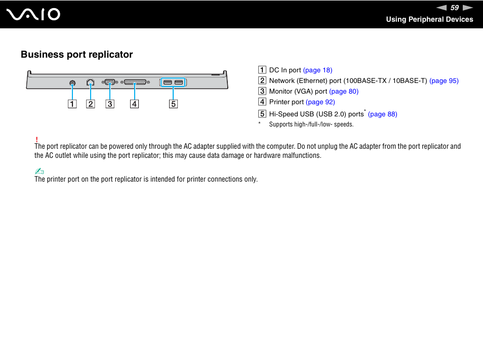 Business port replicator | Sony VGN-FS800 User Manual | Page 59 / 175