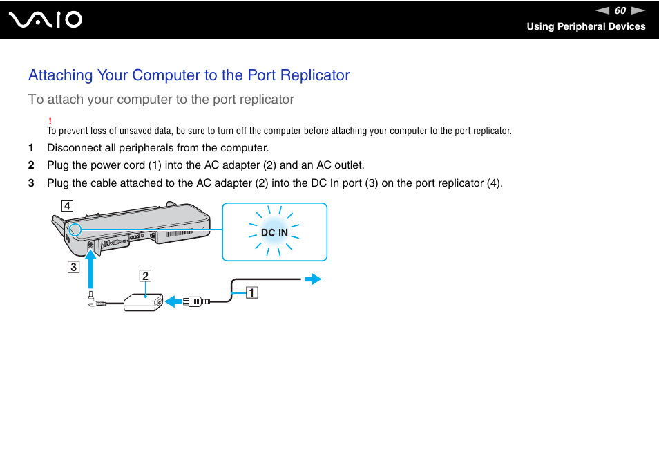 Attaching your computer to the port replicator | Sony VGN-FS800 User Manual | Page 60 / 175