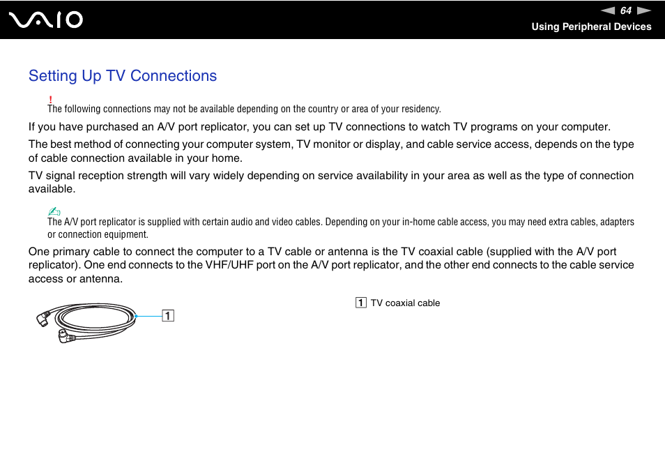Setting up tv connections | Sony VGN-FS800 User Manual | Page 64 / 175