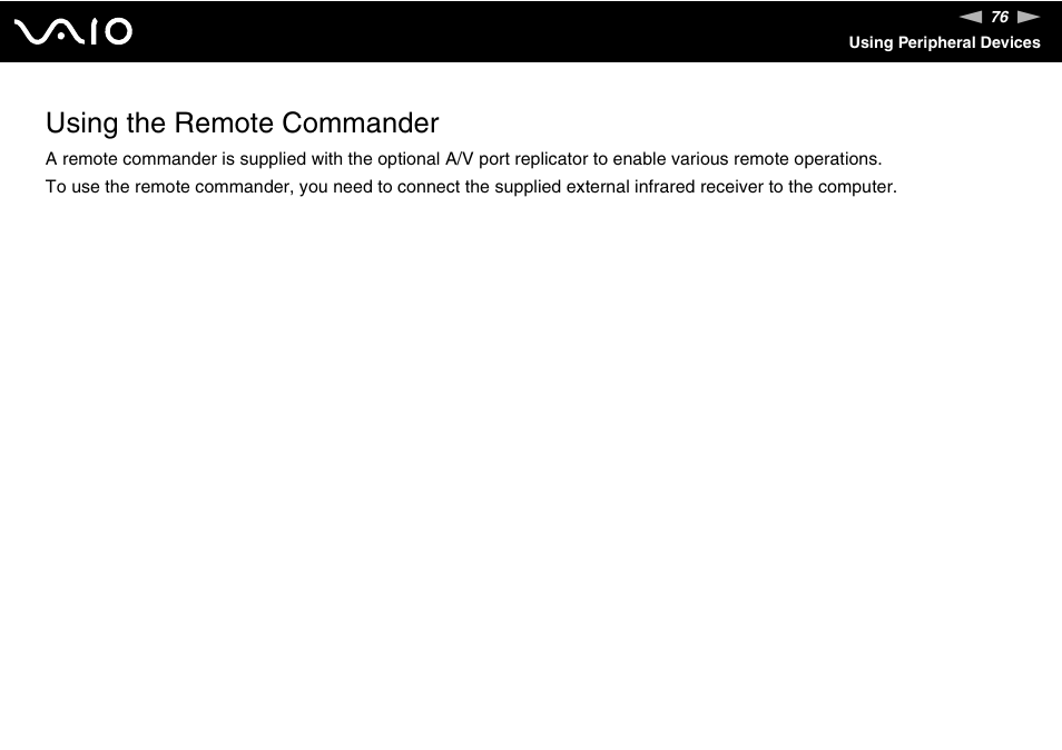Using the remote commander, Nder | Sony VGN-FS800 User Manual | Page 76 / 175