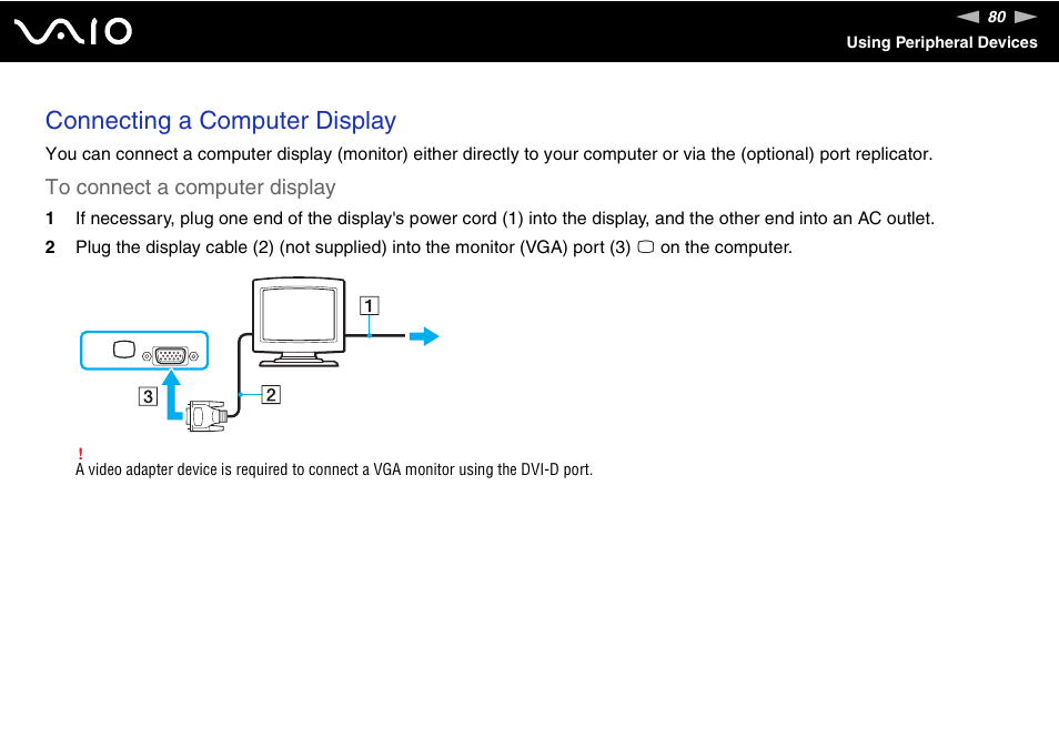 Connecting a computer display | Sony VGN-FS800 User Manual | Page 80 / 175