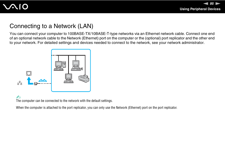 Connecting to a network (lan) | Sony VGN-FS800 User Manual | Page 95 / 175