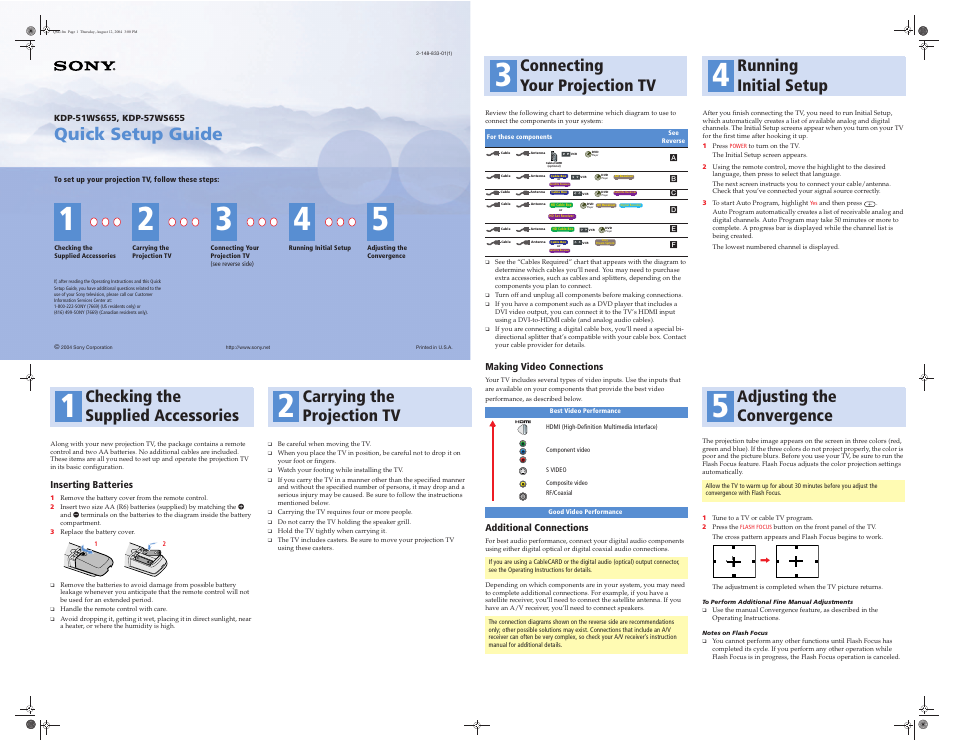 Sony KDP 51WS655 User Manual | 2 pages