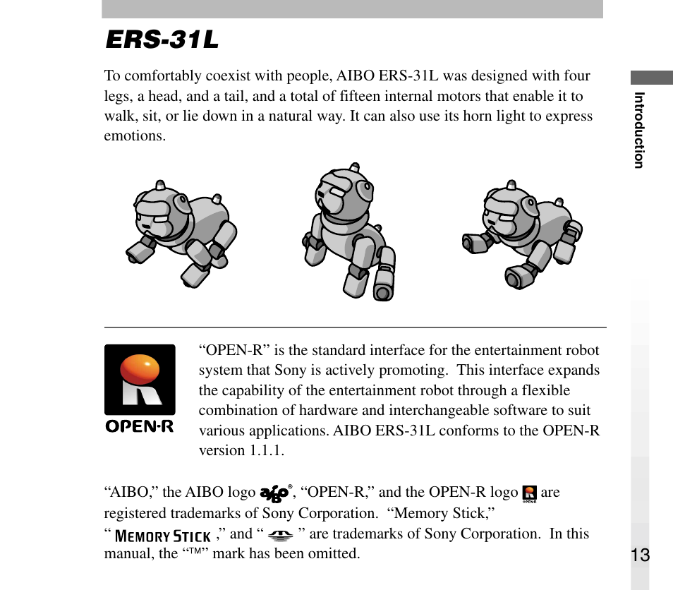 Ers-31l | Sony AIBO ERS-31L User Manual | Page 13 / 64