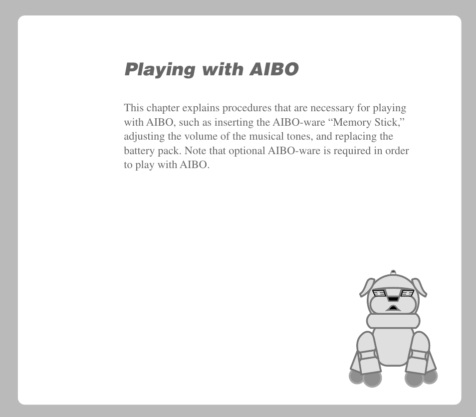 Playing with aibo | Sony AIBO ERS-31L User Manual | Page 29 / 64