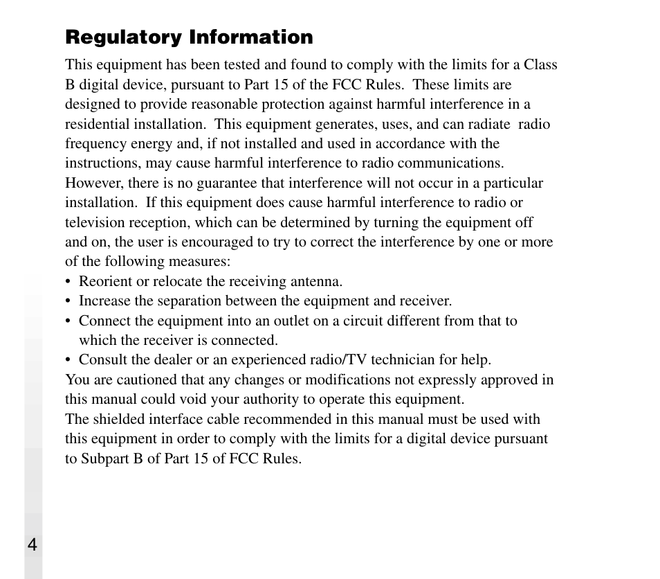 Regulatory information | Sony AIBO ERS-31L User Manual | Page 4 / 64