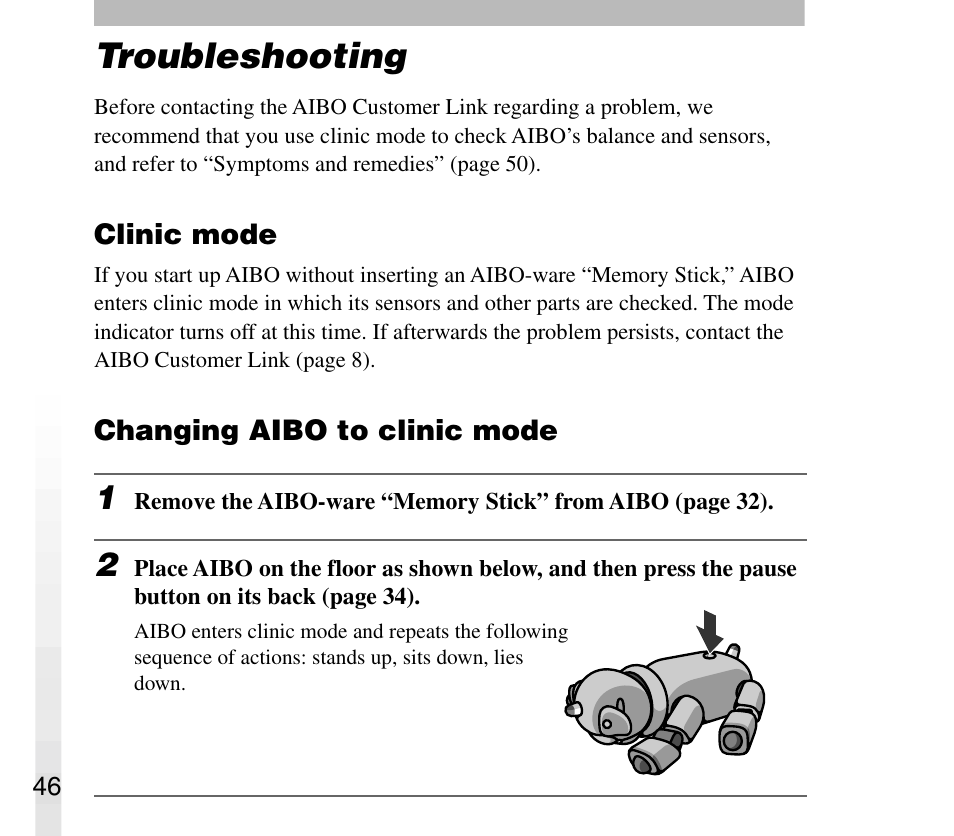 Troubleshooting | Sony AIBO ERS-31L User Manual | Page 46 / 64