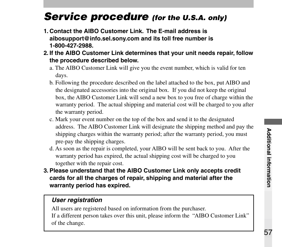 Service procedure | Sony AIBO ERS-31L User Manual | Page 57 / 64