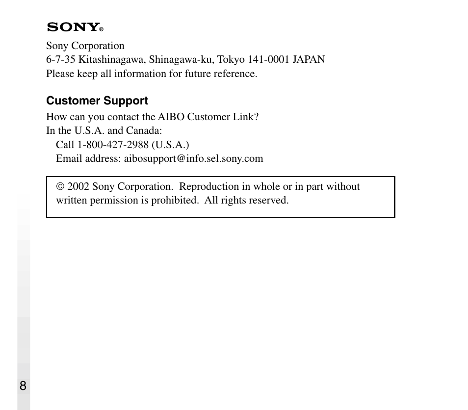 Sony AIBO ERS-31L User Manual | Page 8 / 64