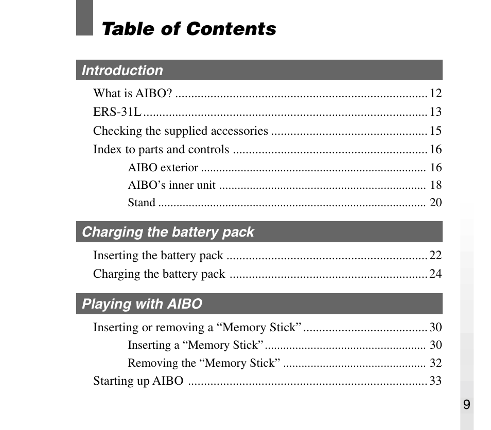 Sony AIBO ERS-31L User Manual | Page 9 / 64