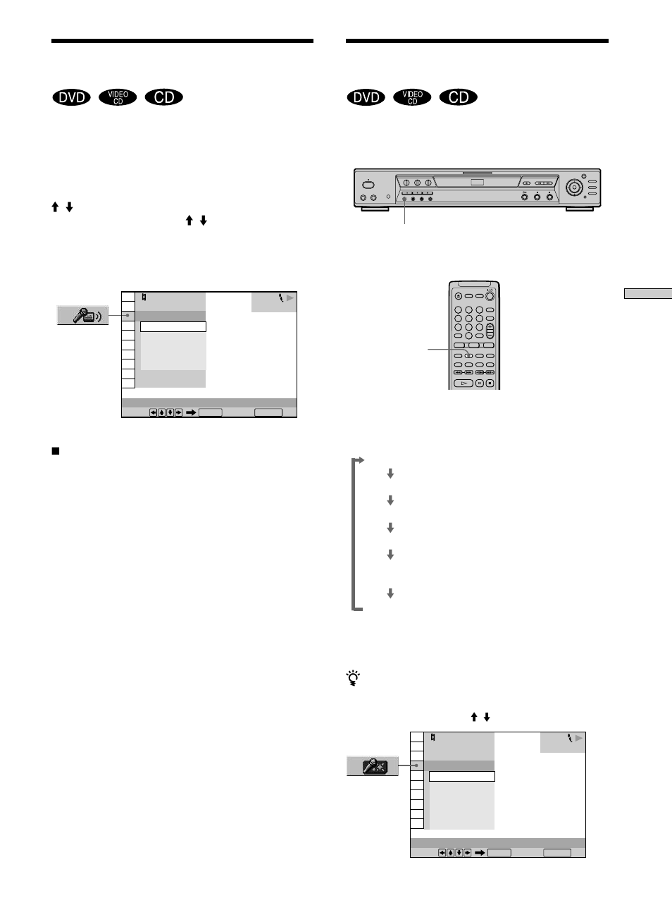 Applying the surround effect (karaoke surround), Adding richness to your voice (karaoke star) | Sony DVP-K360 User Manual | Page 49 / 80