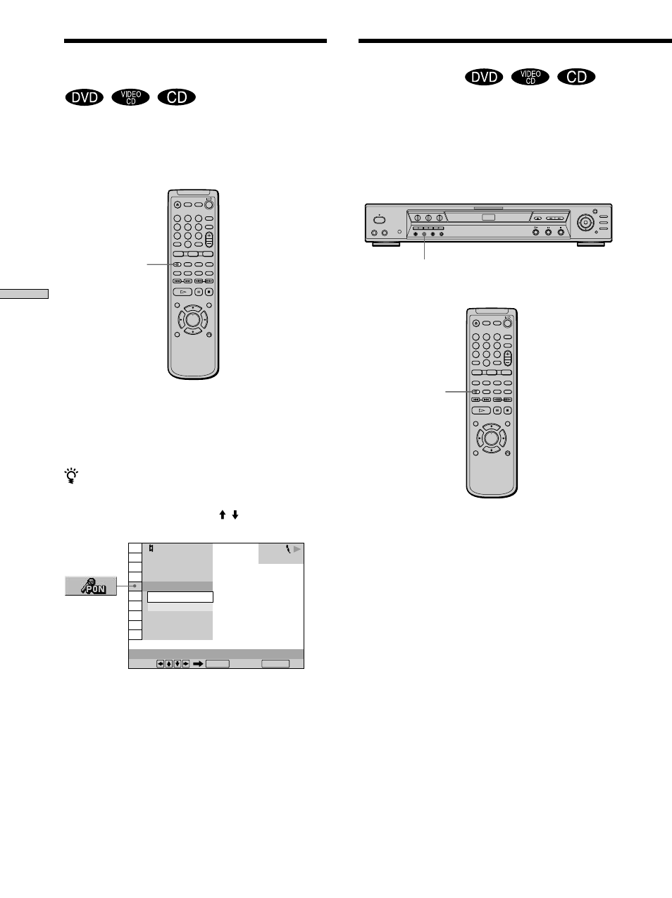 Playing karaoke with any stereo disc (karaoke pon), Turning the vocals on and off (vocal), Changing the angles 34 | Adjusting the picture quality (bnr) 44 | Sony DVP-K360 User Manual | Page 50 / 80
