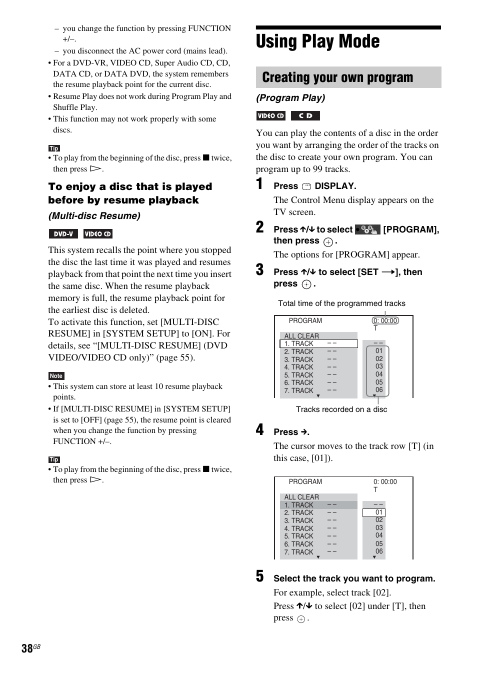 Using play mode, Creating your own program | Sony 3-285-995-11(1) User Manual | Page 38 / 116