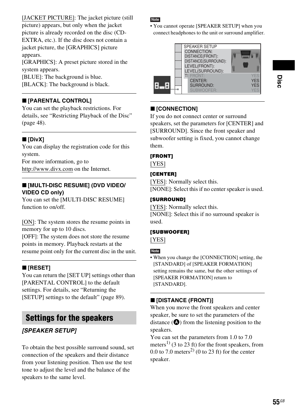 Settings for the speakers | Sony 3-285-995-11(1) User Manual | Page 55 / 116