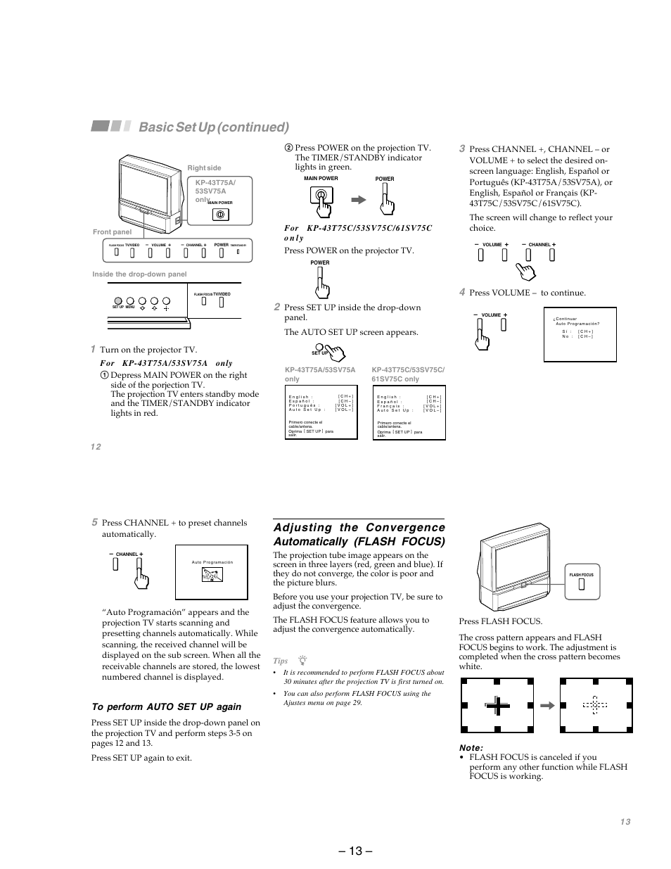 Basic set up (continued) | Sony KP-53SV75A User Manual | Page 13 / 92