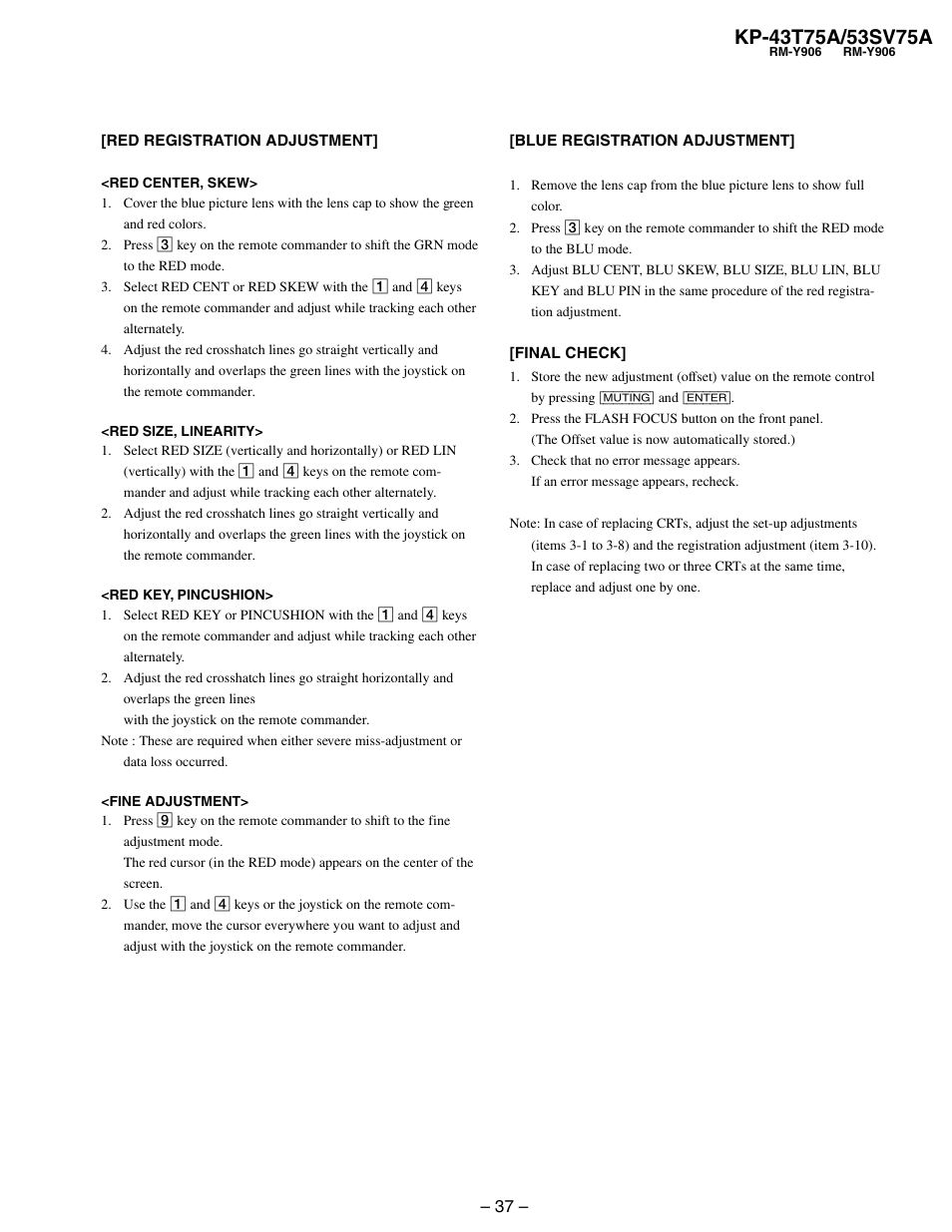 Sony KP-53SV75A User Manual | Page 37 / 92