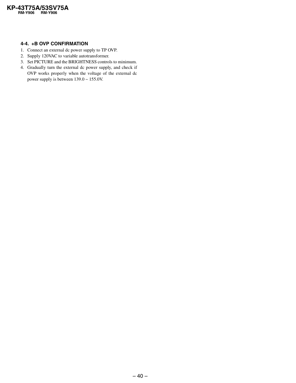 4. +b ovp confirmation | Sony KP-53SV75A User Manual | Page 40 / 92