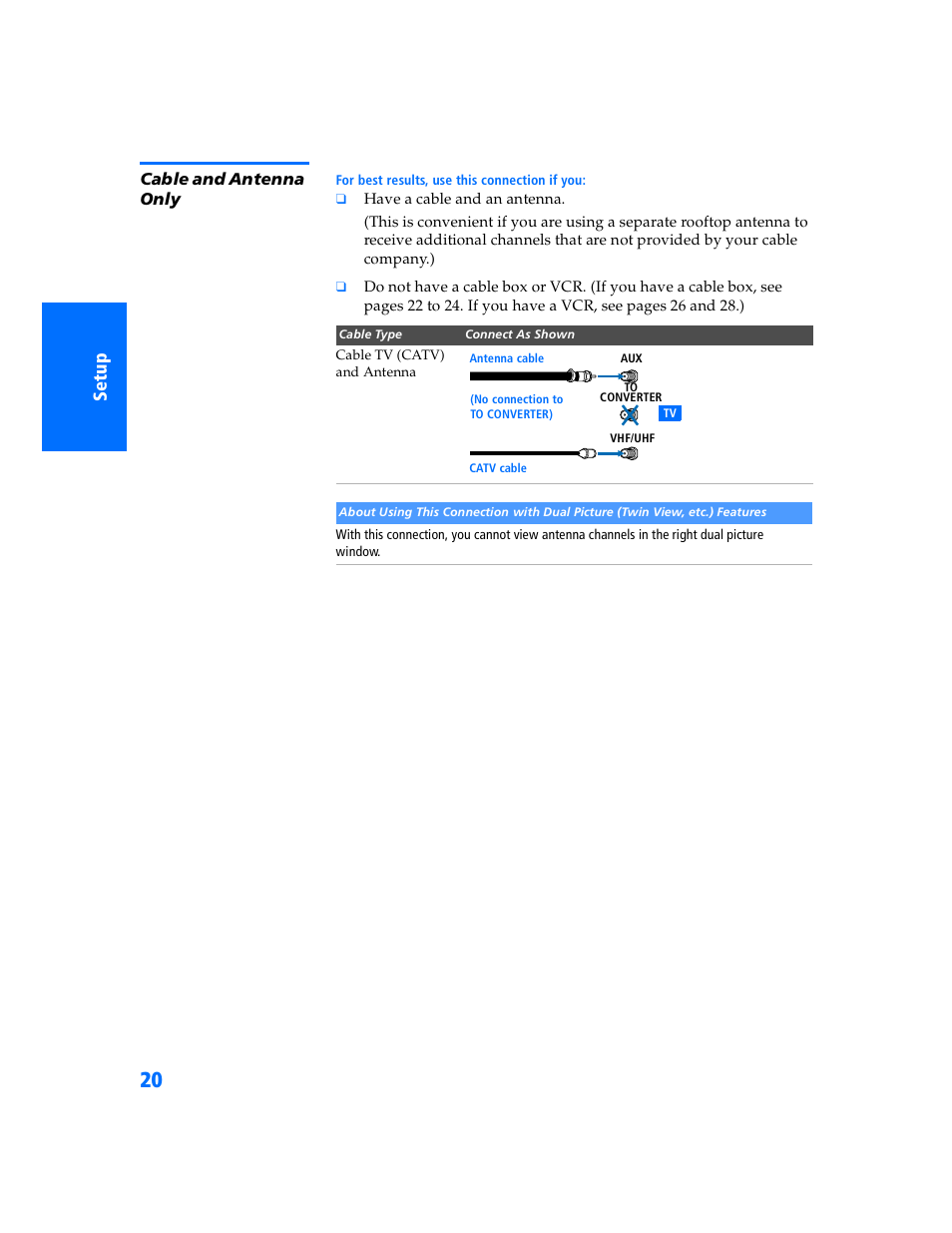 Cable and antenna only | Sony KP 57WV700  EN User Manual | Page 21 / 101