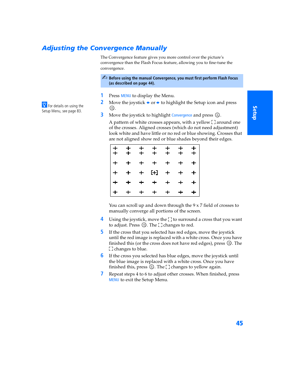 Adjusting the convergence manually | Sony KP 57WV700  EN User Manual | Page 46 / 101