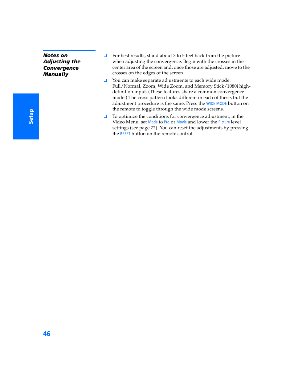 Notes on adjusting the convergence manually | Sony KP 57WV700  EN User Manual | Page 47 / 101