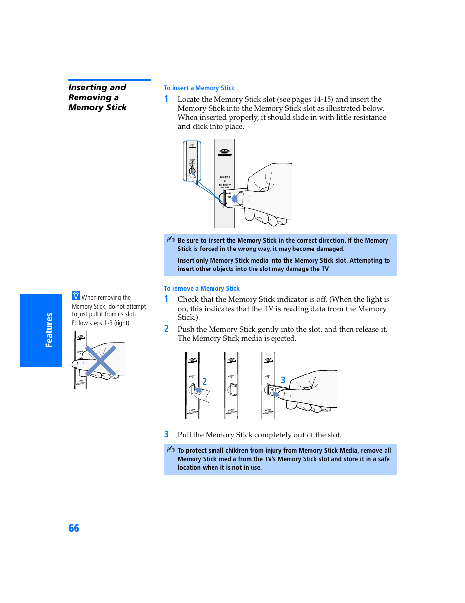 Inserting and removing a memory stick | Sony KP 57WV700  EN User Manual | Page 67 / 101