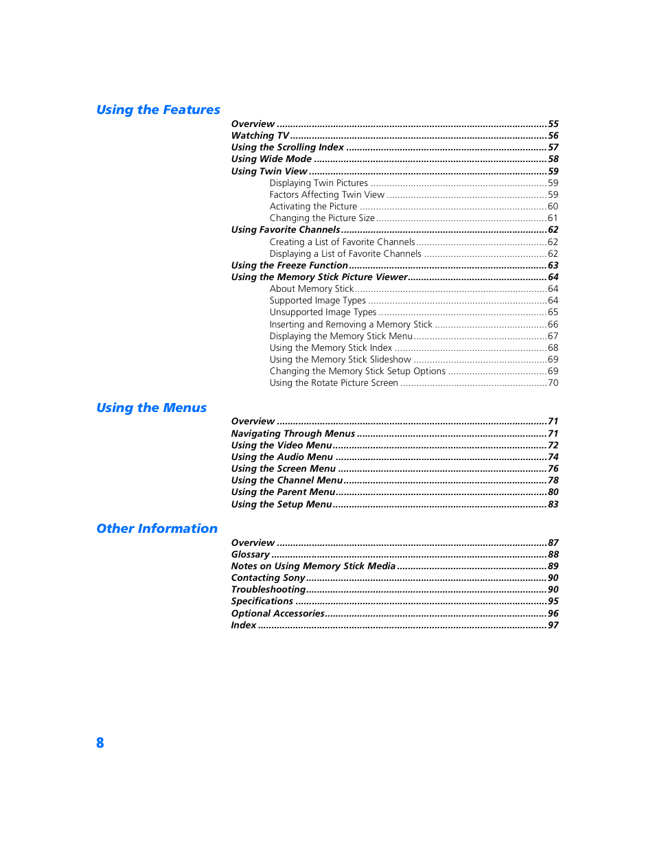 Sony KP 57WV700  EN User Manual | Page 9 / 101