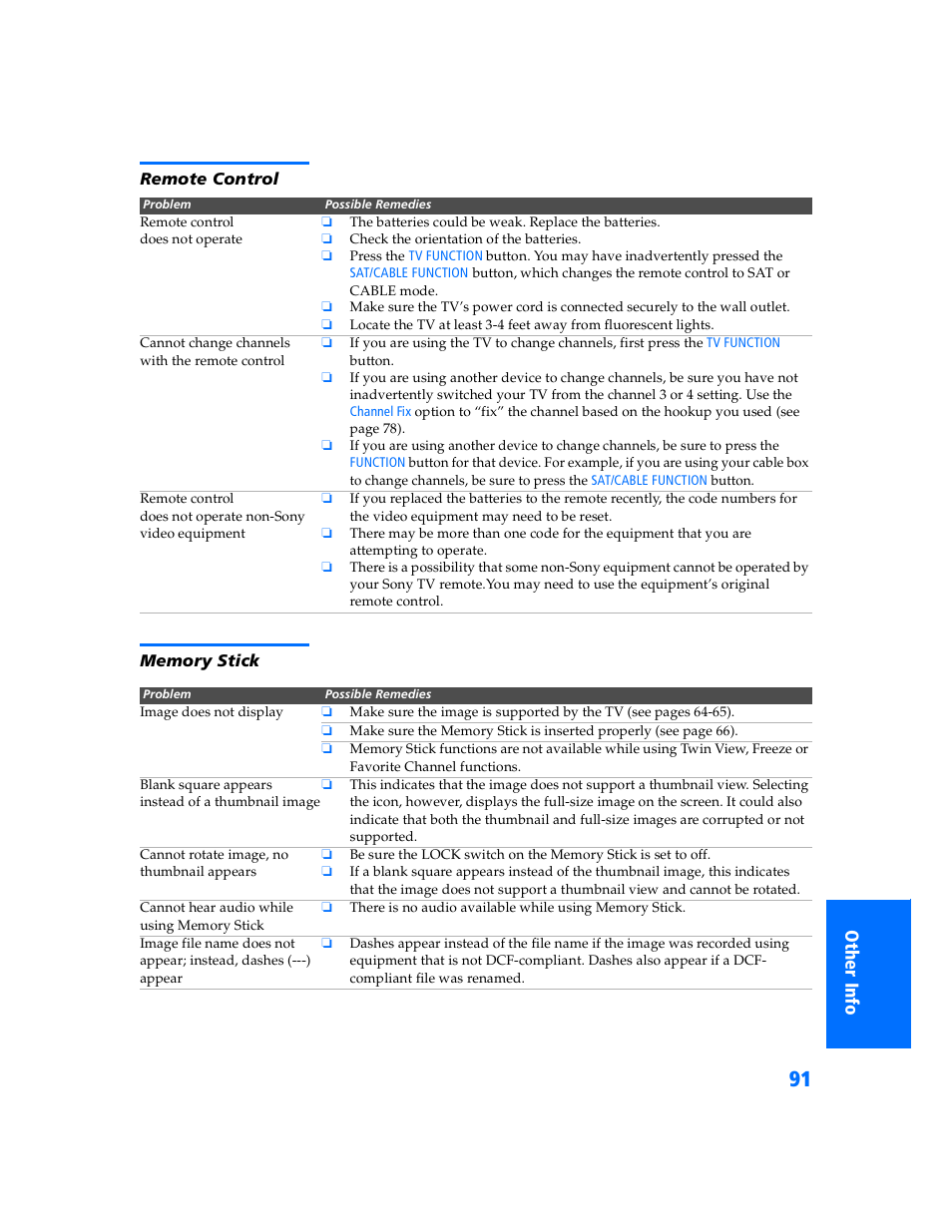 Remote control, Memory stick | Sony KP 57WV700  EN User Manual | Page 92 / 101