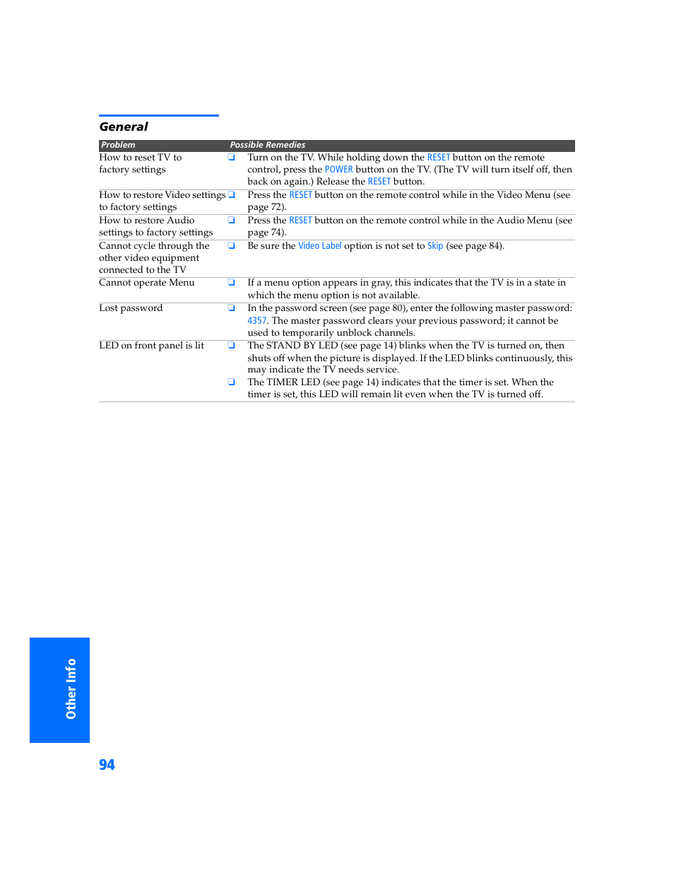 General | Sony KP 57WV700  EN User Manual | Page 95 / 101