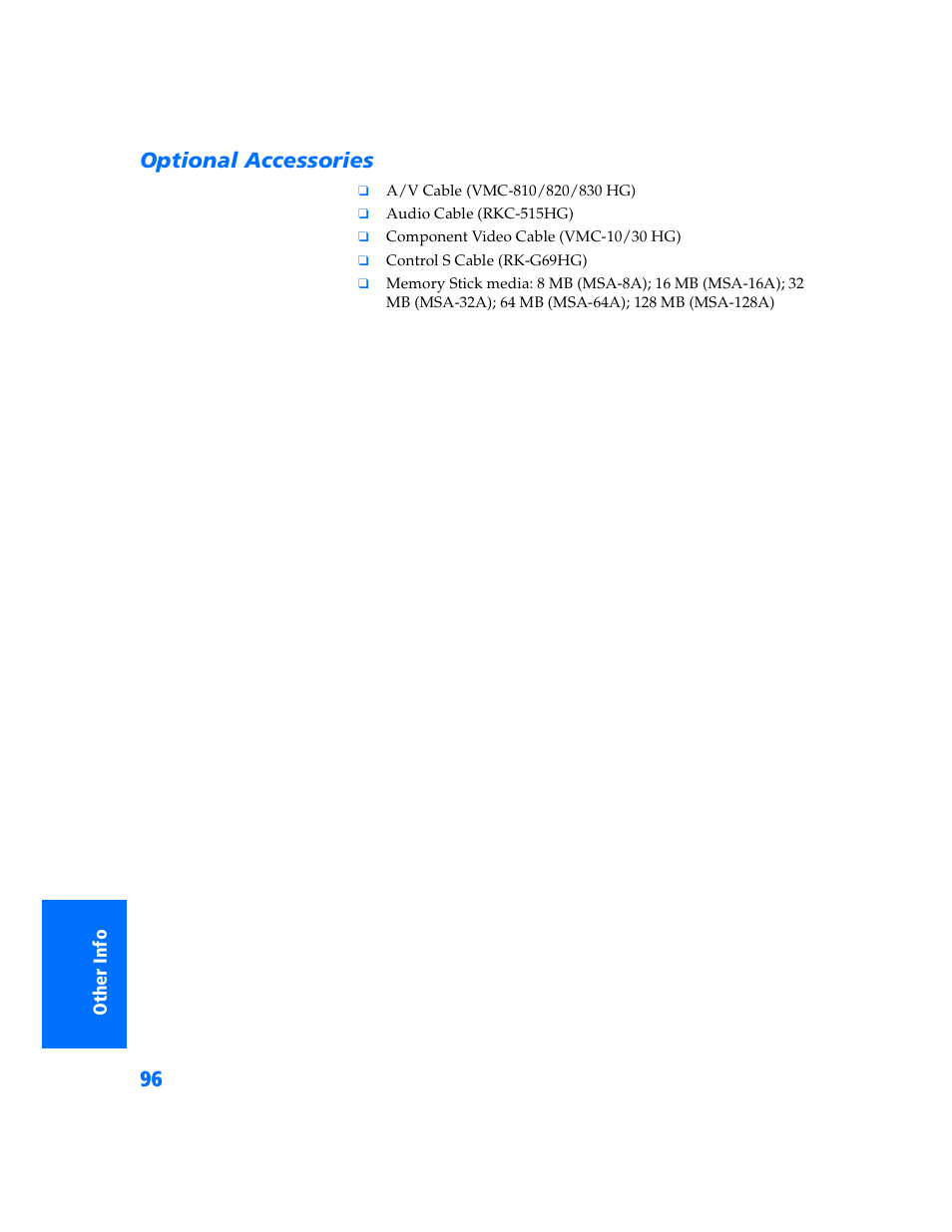 Optional accessories | Sony KP 57WV700  EN User Manual | Page 97 / 101