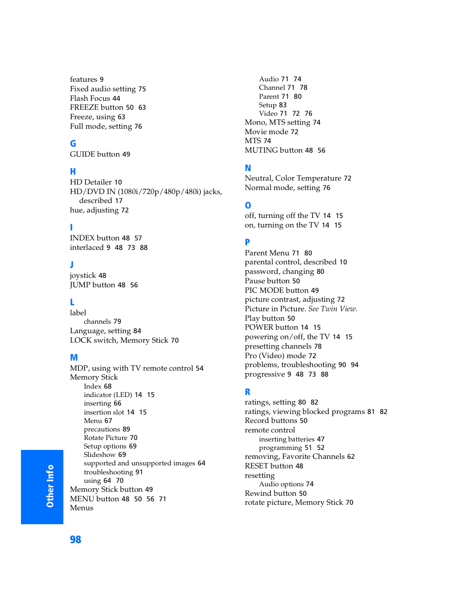 Sony KP 57WV700  EN User Manual | Page 99 / 101