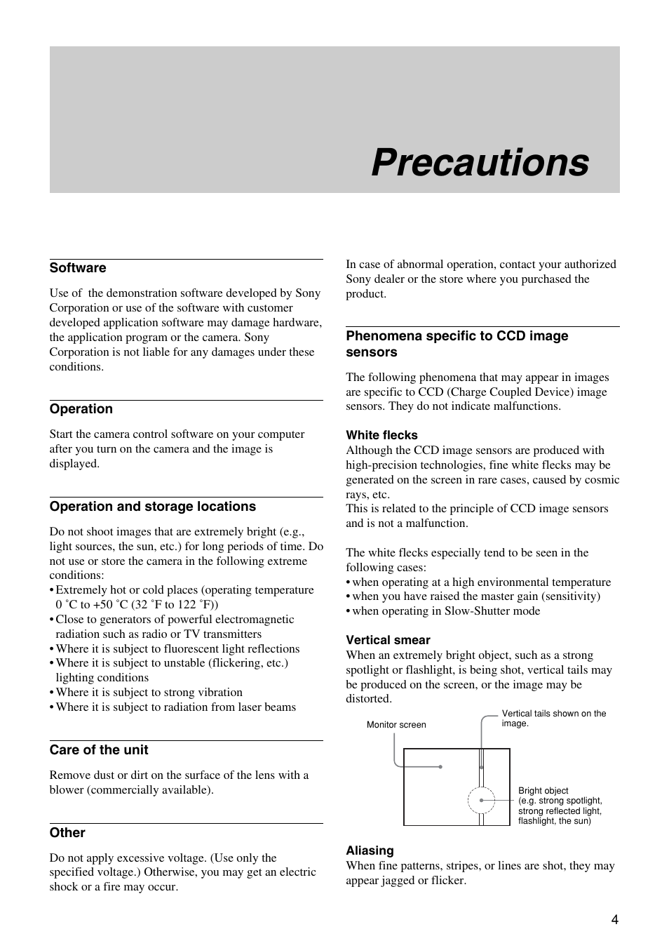 Precautions | Sony FCB-EX1010 User Manual | Page 4 / 52