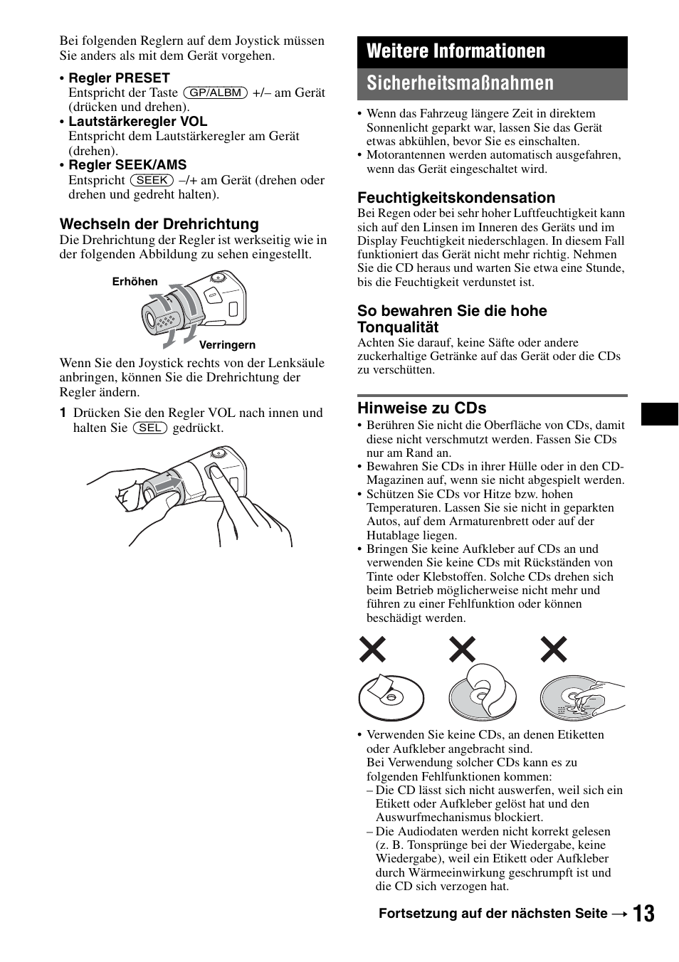 Weitere informationen, Sicherheitsmaßnahmen, Hinweise zu cds | Weitere informationen sicherheitsmaßnahmen | Sony CDX-GT200S User Manual | Page 29 / 92
