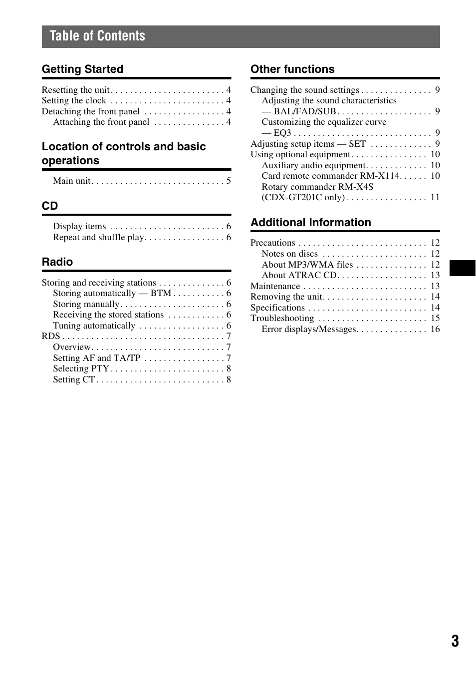 Sony CDX-GT200S User Manual | Page 3 / 92