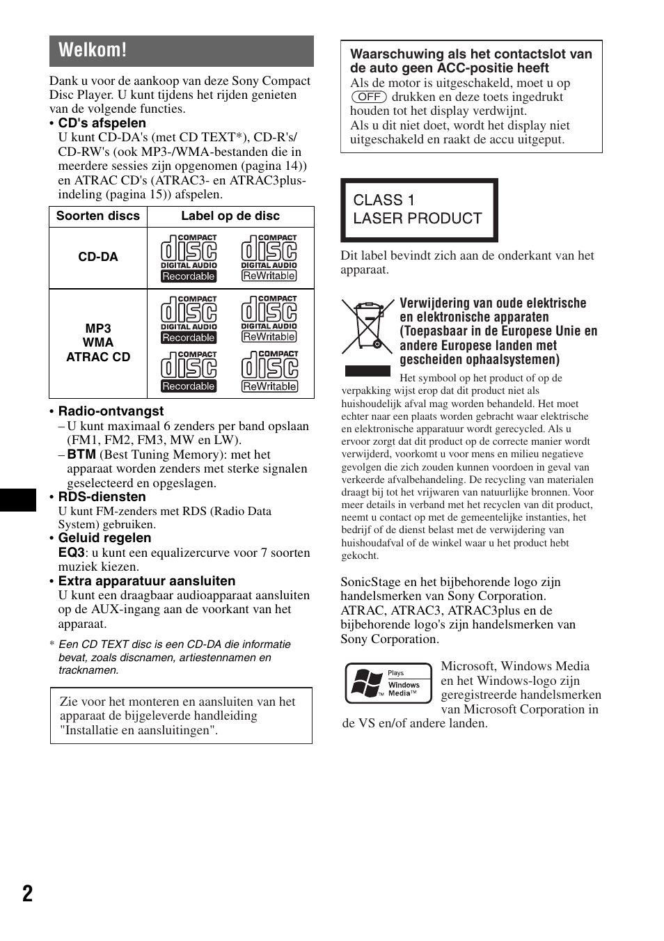 Welkom | Sony CDX-GT200S User Manual | Page 72 / 92