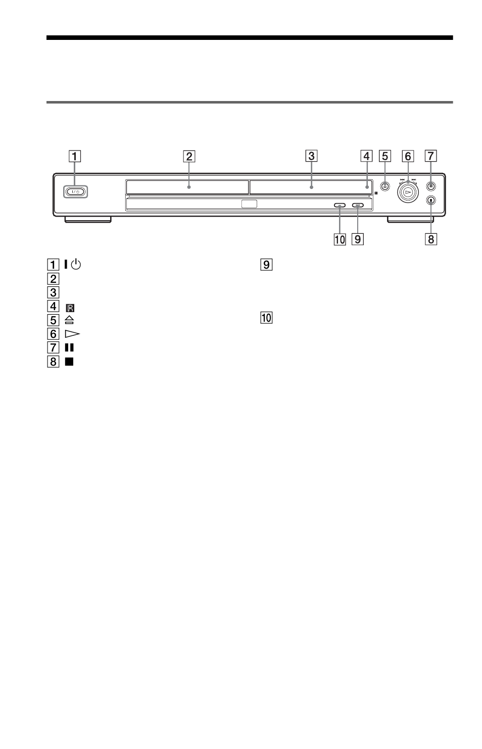 Index to parts and controls, Front panel | Sony DVP-NS425P User Manual | Page 8 / 68