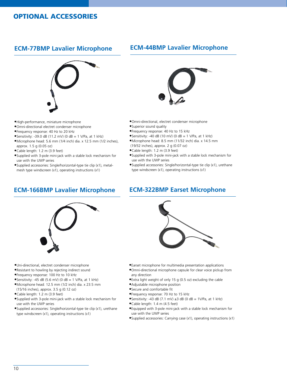 Optional accessories | Sony UWP-C1 User Manual | Page 10 / 12