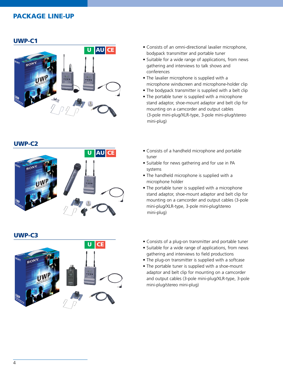 Package line-up, Uwp-c1 uwp-c2, Uwp-c3 | Sony UWP-C1 User Manual | Page 5 / 12