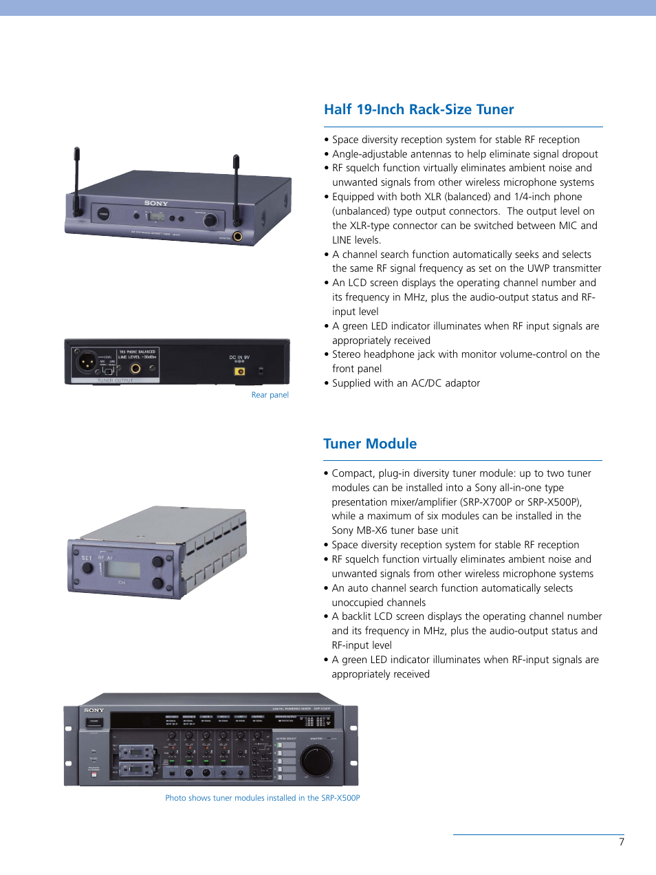 Half 19-inch rack-size tuner, Tuner module | Sony UWP-C1 User Manual | Page 8 / 12