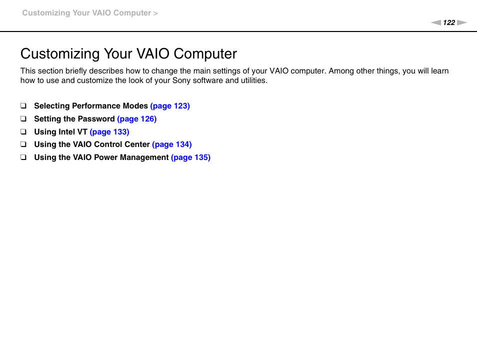 Customizing your vaio computer | Sony VAIO VPCZ12 SERIES User Manual | Page 122 / 209