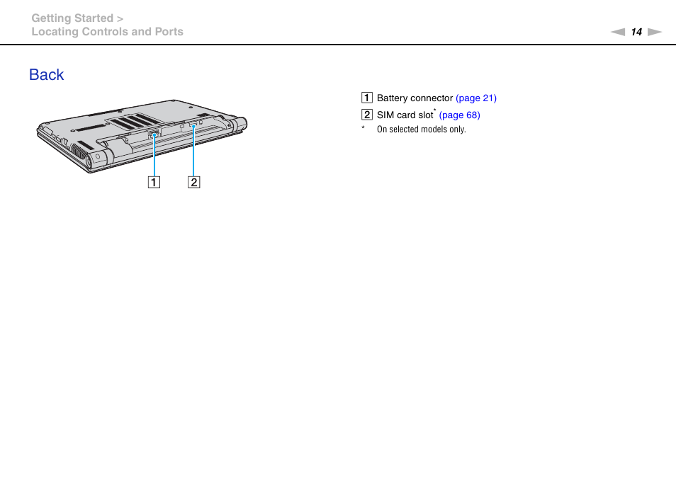 Back | Sony VAIO VPCZ12 SERIES User Manual | Page 14 / 209