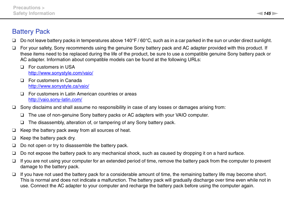 Battery pack | Sony VAIO VPCZ12 SERIES User Manual | Page 145 / 209