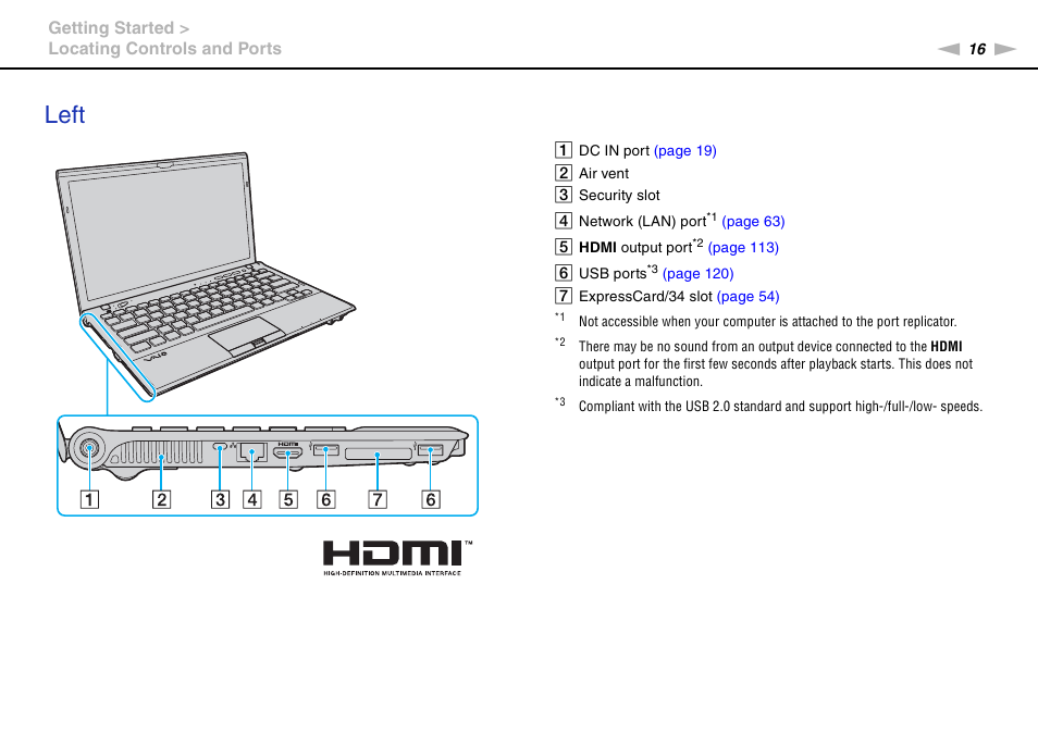 Left | Sony VAIO VPCZ12 SERIES User Manual | Page 16 / 209